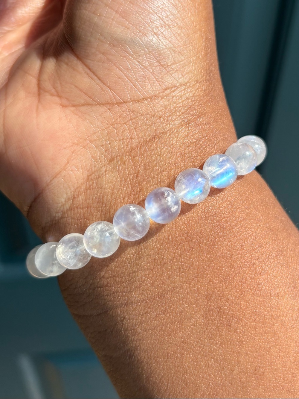 HQ Blue Moonstone Crystal Bracelet 9mm - Picture 4 of 6